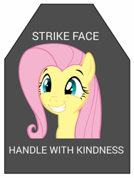 Size: 578x770 | Tagged: artist needed, safe, fluttershy, pegasus, pony, bullet proof plate, sapi, smiling, solo