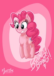 Size: 955x1351 | Tagged: safe, artist:mysticalpha, pinkie pie, earth pony, pony, happy, pronking, smiling, solo