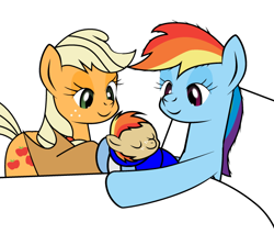 Size: 600x534 | Tagged: safe, artist:dekomaru, derpibooru import, applejack, rainbow dash, oc, oc:nimbus, earth pony, pegasus, pony, appledash, cropped, female, lesbian, magical lesbian spawn, offspring, parent:applejack, parent:rainbow dash, parents:appledash, shipping