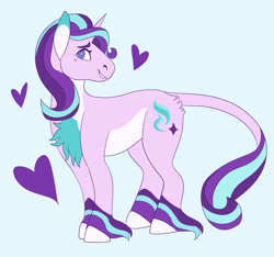 Size: 1280x1200 | Tagged: safe, artist:horsepowerred, starlight glimmer, classical unicorn, pony, unicorn, chest fluff, heart, leonine tail, smiling, unshorn fetlocks