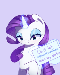 Size: 712x900 | Tagged: safe, artist:joyfulinsanity, rarity, pony, unicorn, darling, looking at you, positive ponies, sign, solo