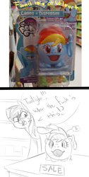 Size: 683x1352 | Tagged: safe, artist:xxmarkingxx, derpibooru import, rainbow dash, pegasus, pony, female, mare, merchandise, radz, speech bubble, swearing, toy interpretation, vulgar, wat