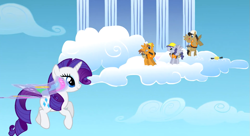 Size: 1099x596 | Tagged: safe, screencap, rarity, pegasus, pony, unicorn, sonic rainboom (episode), female, horn, mare, wings