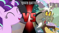 Size: 750x421 | Tagged: safe, edit, screencap, discord, starlight glimmer, pony, unicorn, the cutie map, the return of harmony, cropped, death battle, exploitable meme, image macro, meme, s5 starlight