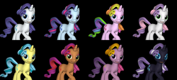 Size: 2200x1000 | Tagged: safe, artist:pika-robo, cherry spices, lemony gem, nightmare moon, nightmare rarity, rainbow flash, rarity, rarity (g3), sparkler (g1), sweetie belle, pony, unicorn, g1, g3, 3d, alternate costumes, g1 to g4, g3 to g4, generation leap, palette swap, source filmmaker