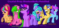 Size: 1024x497 | Tagged: safe, artist:midnightmoon3781, indigo zap, lemon zest, sci-twi, sour sweet, sugarcoat, sunny flare, twilight sparkle, equestria girls, alternate mane six, equestria girls ponified, ponified, shadow six