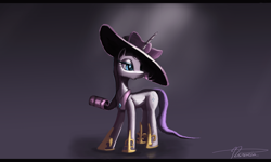 Size: 1280x767 | Tagged: safe, artist:auroriia, rarity, pony, unicorn, female, hat, horn, mare, purple mane, solo, white coat