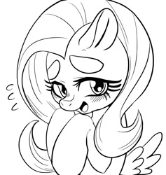 Size: 949x1000 | Tagged: safe, artist:nekubi, fluttershy, pegasus, pony, eyebrows, grayscale, lineart, monochrome, solo, thick eyebrows