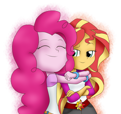 Size: 3500x3300 | Tagged: safe, artist:vicakukac200, pinkie pie, sunset shimmer, equestria girls, legend of everfree, camp everfree outfits, clothes, crossed arms, cute, eyes closed, hug, scene interpretation, shirt, shorts, smiling