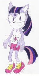 Size: 1632x3140 | Tagged: safe, artist:bluespeedsfan92, derpibooru import, twilight sparkle, anthro, plantigrade anthro, solo, sonic the hedgehog (series), sonicified, style emulation, traditional art