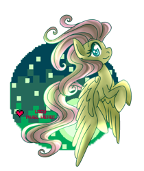 Size: 820x975 | Tagged: safe, artist:ladypixelheart, fluttershy, pegasus, pony, flying, graphic tee, partial background, solo