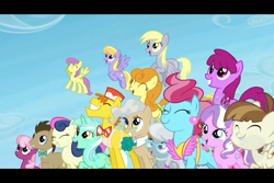 Size: 960x640 | Tagged: safe, screencap, berry punch, berryshine, bon bon, carrot cake, carrot top, cheerilee, cloud kicker, cup cake, derpy hooves, diamond tiara, doctor whooves, featherweight, golden harvest, lyra heartstrings, mayor mare, parasol, silver spoon, sweetie drops, pegasus, pony, the cutie re-mark, female, mare