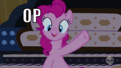 Size: 640x360 | Tagged: safe, screencap, angel bunny, applejack, fluttershy, pinkie pie, rarity, spike, dragon, earth pony, pegasus, pony, unicorn, castle mane-ia, animated, animation error, hub logo, impact font, musical instrument, nope, op, organ, organ to the outside, post, reaction image, spikeabuse