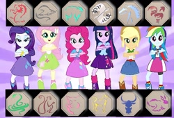 Size: 1224x831 | Tagged: safe, artist:avispaneitor, derpibooru import, applejack, fluttershy, pinkie pie, rainbow dash, rarity, twilight sparkle, twilight sparkle (alicorn), alicorn, equestria girls, crossover, jackie chan adventures, mane six, talismans