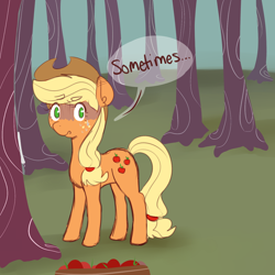 Size: 1280x1280 | Tagged: safe, applejack, earth pony, pony, askjack5, looking at you, solo, tree