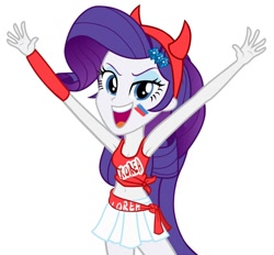 Size: 900x836 | Tagged: safe, artist:bluse, rarity, equestria girls, armband, armpits, belly button, clothes, devil horns, devil rarity, eye black (makeup), face paint, female, horns, korea, midriff, show accurate, skirt, solo