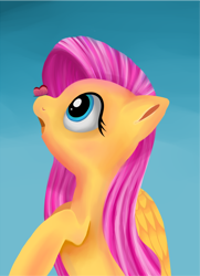 Size: 512x706 | Tagged: safe, artist:whimsicalmachines, fluttershy, butterfly, pegasus, pony, female, gradient background, mare, solo