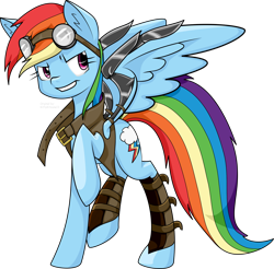 Size: 2100x2069 | Tagged: source needed, safe, artist:kittykitsune13, artist:unnk, derpibooru import, rainbow dash, pegasus, pony, simple background, solo, steampunk, transparent background, vector