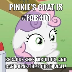 Size: 500x500 | Tagged: safe, sweetie belle, pony, unicorn, color, exploitable meme, female, filly, horn, image macro, meme, rgb value, solo, sudden clarity sweetie belle, text, two toned mane, white coat, wide eyes