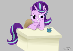 Size: 2461x1736 | Tagged: safe, artist:taurson, starlight glimmer, pony, unicorn, desk, empathy cocoa, female, smiling, solo