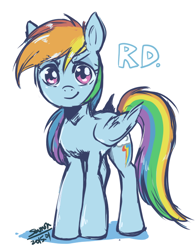 Size: 550x700 | Tagged: safe, artist:samonferrari, derpibooru import, rainbow dash, pegasus, pony, looking at you, smiling, solo