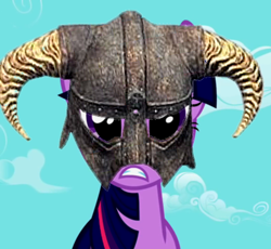 Size: 420x386 | Tagged: safe, derpibooru import, twilight sparkle, dovahkiin, helmet, skyrim, solo, the elder scrolls