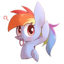 Size: 1000x1000 | Tagged: safe, artist:joycall6, derpibooru import, rainbow dash, pegasus, pony, cute, mouth hold, ponytail, question mark, solo