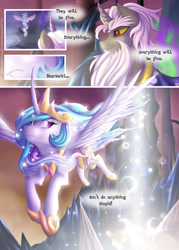 Size: 1000x1396 | Tagged: safe, artist:falleninthedark, discord, princess celestia, princess luna, alicorn, pony, comic:twists and turns, comic, crying, discord is star swirl, flying