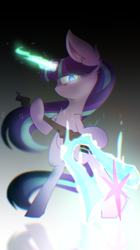 Size: 600x1073 | Tagged: safe, artist:jisuppe, starlight glimmer, pony, bipedal, cutie mark theft, hoof hold, magic, s5 starlight, solo, staff, staff of sameness