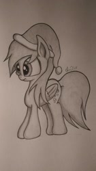 Size: 1024x1811 | Tagged: safe, artist:chrispy248, derpy hooves, pegasus, pony, female, hat, mare, monochrome, santa hat, solo, traditional art