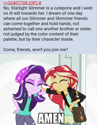 Size: 720x928 | Tagged: safe, starlight glimmer, sunset shimmer, equestria girls, mirror magic, 4chan, best friends, comments, cute, image macro, meme, text, thread