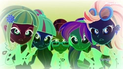 Size: 1280x720 | Tagged: safe, edit, edited screencap, screencap, indigo zap, lemon zest, sour sweet, sugarcoat, sunny flare, equestria girls, friendship games, discovery family logo, inverted colors, shadow five, unleash the magic