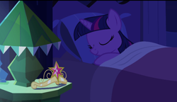 Size: 760x438 | Tagged: safe, derpibooru import, screencap, twilight sparkle, equestria girls, bed, big crown thingy, dark, element of magic, solo