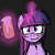 Size: 2000x2000 | Tagged: safe, artist:natipie, derpibooru import, twilight sparkle, pony, blushing, bust, dark background, drunk, drunk twilight, female, glowing horn, magic, mare, reaction, smiling, solo, telekinesis