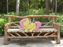 Size: 971x728 | Tagged: safe, artist:digitalpheonix, artist:xcookie-doughandlily, fluttershy, bench, irl, photo, ponies in real life, shadow, sleeping, solo