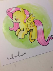 Size: 852x1136 | Tagged: safe, artist:katiecandraw, fluttershy, pegasus, pony, female, mare, solo, traditional art