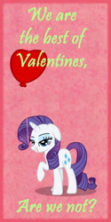 Size: 750x1500 | Tagged: safe, artist:jimmy--chan, rarity, pony, unicorn, balloon, heart, heart balloon, mouth hold, solo, text, valentine, valentine's day