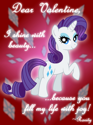 Size: 800x1067 | Tagged: safe, artist:aleximusprime, artist:blackgryph0n, rarity, pony, unicorn, cutie mark, solo, text, valentine, valentine's day