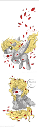 Size: 1200x3897 | Tagged: safe, artist:everlastingderp, derpy hooves, pegasus, pony, cute, derpabetes, hair over eyes, letter, messy mane, mouth hold, rose petals, simple background, smiling, solo, white background