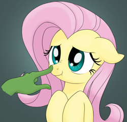 Size: 766x739 | Tagged: safe, artist:rainbow-dosh, artist:stoic5, fluttershy, oc, oc:anon, human, pony, boop, cute, disembodied hand, female, floppy ears, hand, mare, scrunchy face, shyabetes, smiling