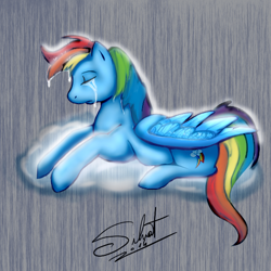 Size: 512x512 | Tagged: safe, derpibooru import, rainbow dash, pegasus, pony, cloud, crying, solo, wondering