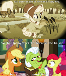 Size: 901x1041 | Tagged: safe, edit, edited screencap, screencap, apple bloom, applejack, granny smith, prairie tune, earth pony, pony, apple family reunion, family appreciation day, flashback, image macro, the simpsons, young granny smith, younger