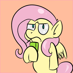 Size: 1000x1000 | Tagged: safe, artist:benja, fluttershy, pegasus, pony, ask-ask-the-ponies, juice, juice box, solo