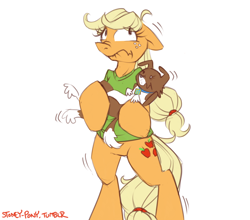 Size: 1024x900 | Tagged: safe, artist:stoney pony, applejack, winona, earth pony, pony, 30 minute art challenge, bipedal, carrying, crossover, scared, scooby doo