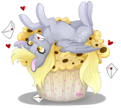 Size: 2246x2000 | Tagged: safe, artist:pillonchou, derpy hooves, pegasus, pony, female, food, letter, mail, mare, muffin, solo, that pony sure does love muffins