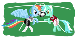 Size: 1259x635 | Tagged: safe, artist:isegrim87, derpibooru import, edit, lyra heartstrings, rainbow dash, pegasus, pony, clothes, denmark, football, germany, socks, sports