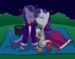 Size: 1024x803 | Tagged: safe, rarity, oc, oc:kydose, pegasus, pony, unicorn, hearts and hooves day, love, night, picnic, raridose, romantic, shipping