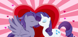 Size: 1024x488 | Tagged: safe, rarity, oc, oc:kydose, pegasus, pony, unicorn, boop, heart, love, noseboop, raridose, shipping