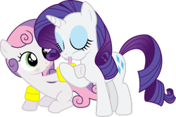 Size: 1024x681 | Tagged: safe, artist:masem, rarity, sweetie belle, pony, unicorn, blowing, blushing, cute, diasweetes, floaty, inflatable, inflating, puffy cheeks, raribetes, simple background, sisters, transparent background, vector, water wings