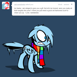 Size: 660x660 | Tagged: safe, artist:lazy, derpibooru import, rainbow dash, pegasus, pony, artifact, ask, ask dashed rainbow, clothes, scarf, solo, tumblr